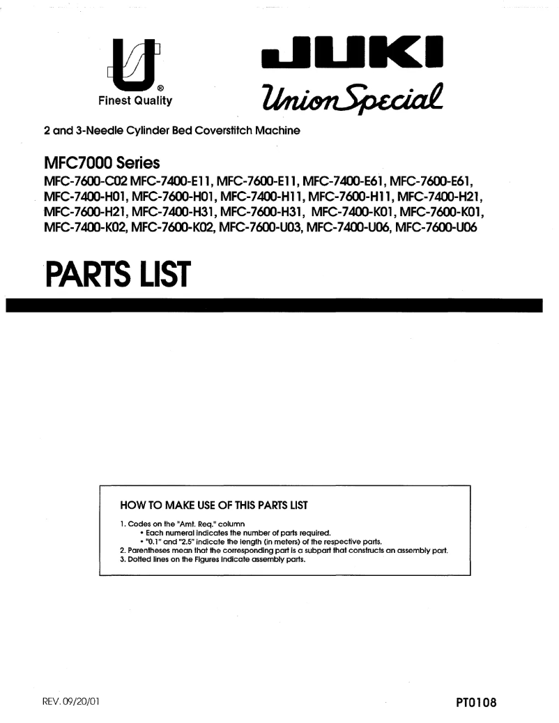 Page 1 de la notice Manuel utilisateur Union Special MFC7600-H01