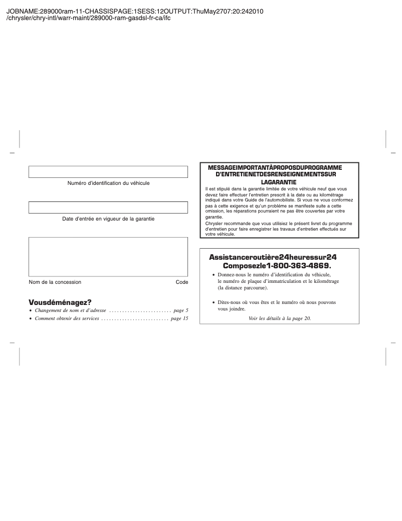 Page 1 de la notice Manuel utilisateur RAM 2500 (2011)