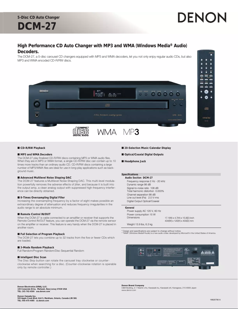 Page 1 de la notice Manuel utilisateur Denon DCM-27