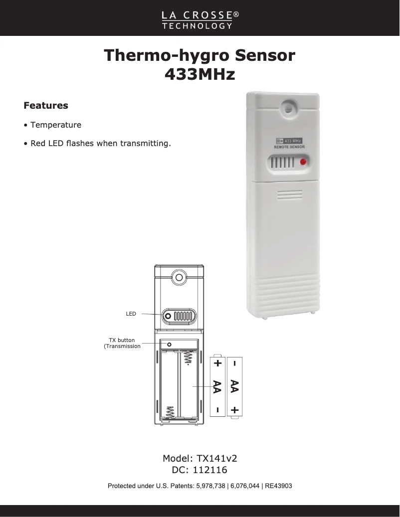 Page 1 de la notice Manuel utilisateur La Crosse Technology TX141V2