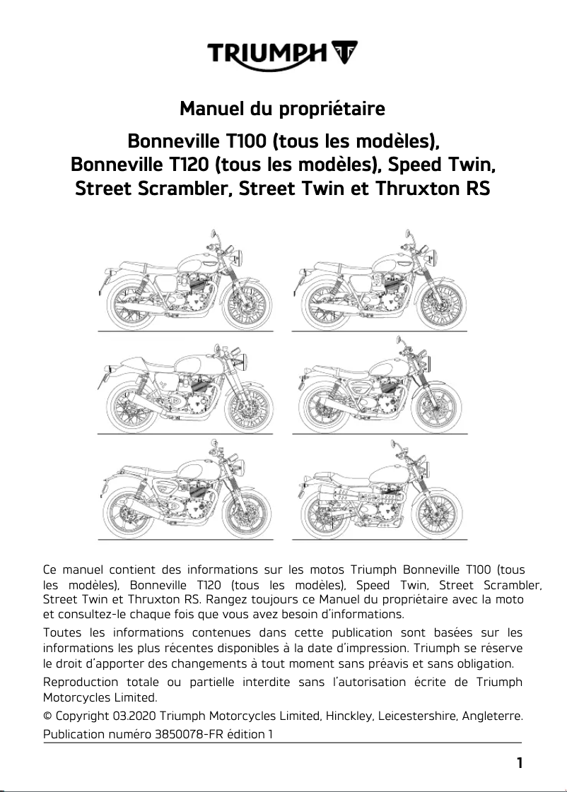 Page 1 de la notice Manuel utilisateur Triumph Street Twin