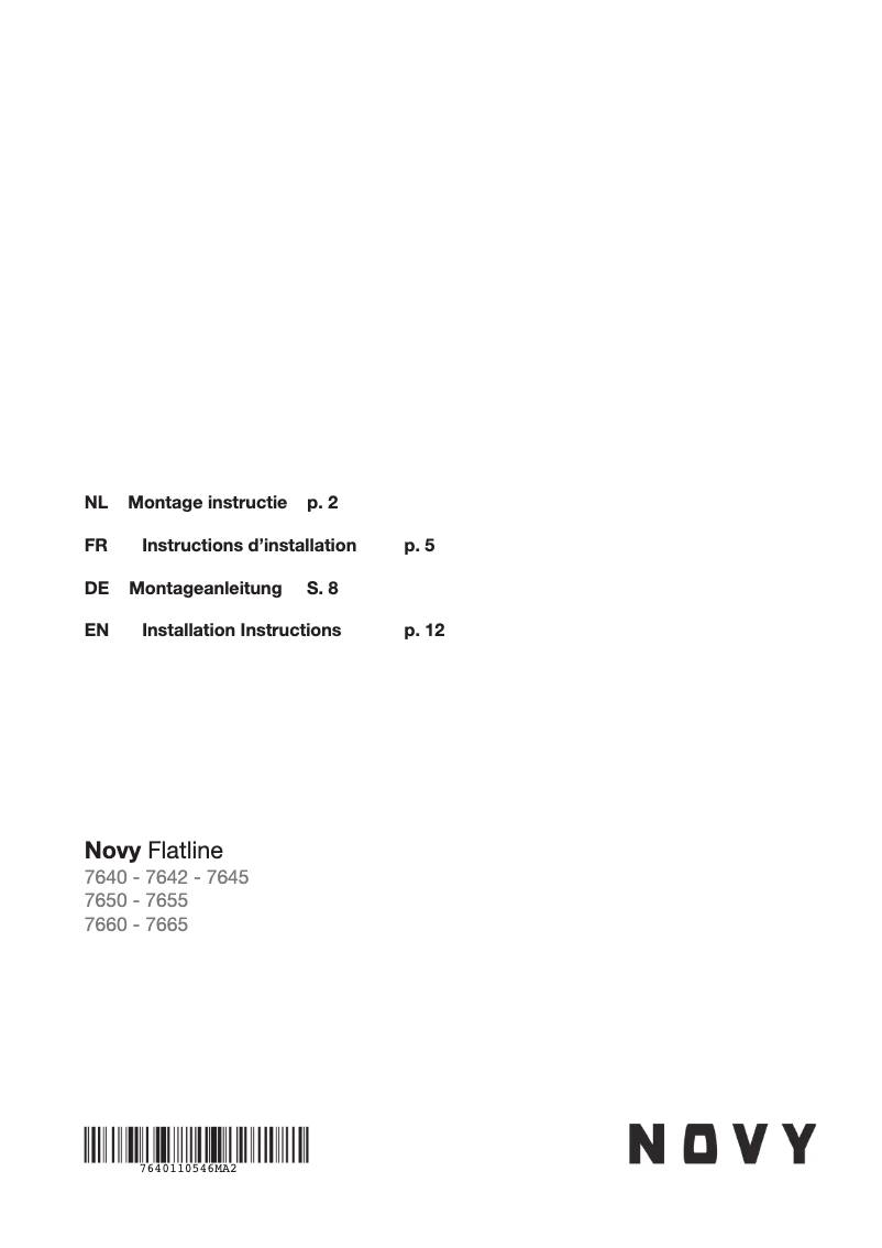 Page n°1 - Guide d'installation Novy Flat'line 7640