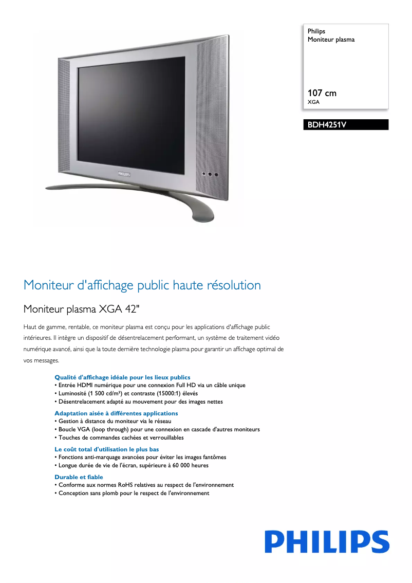 Page n°1 - Fiche technique Philips BDH4251V
