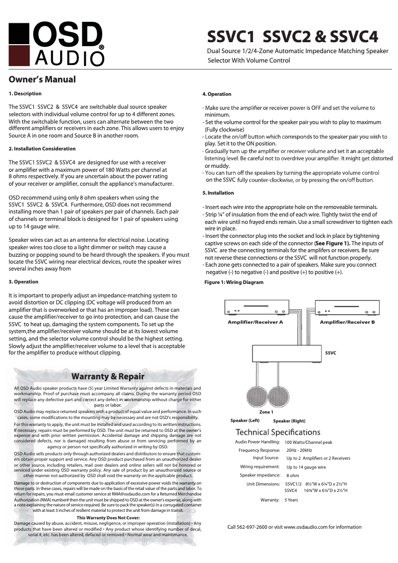 Page n°1 - Manuel utilisateur OSD Audio SSVC1