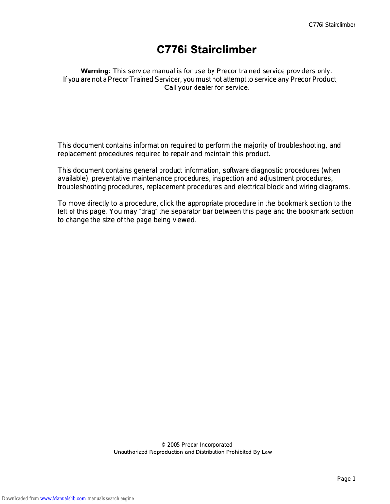 First page image of the manual for C7876i Stairclimber