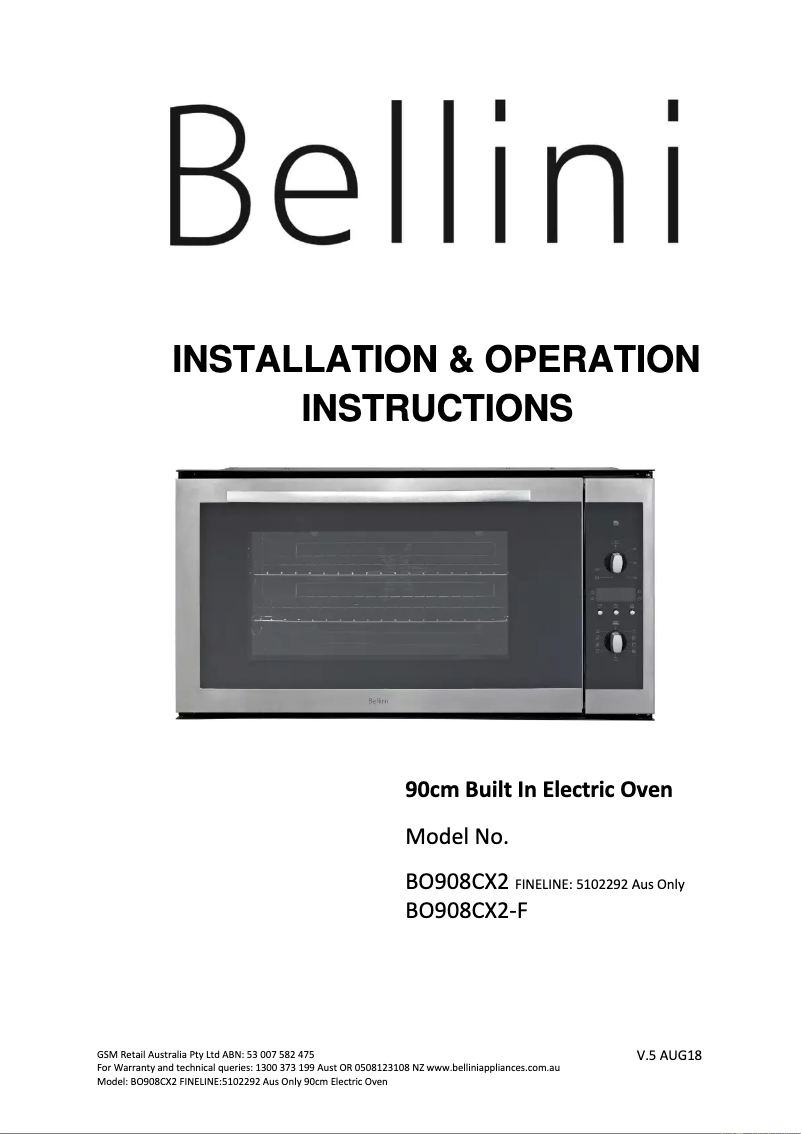 Page n°1 - Manuel utilisateur Bellini BO908CX2