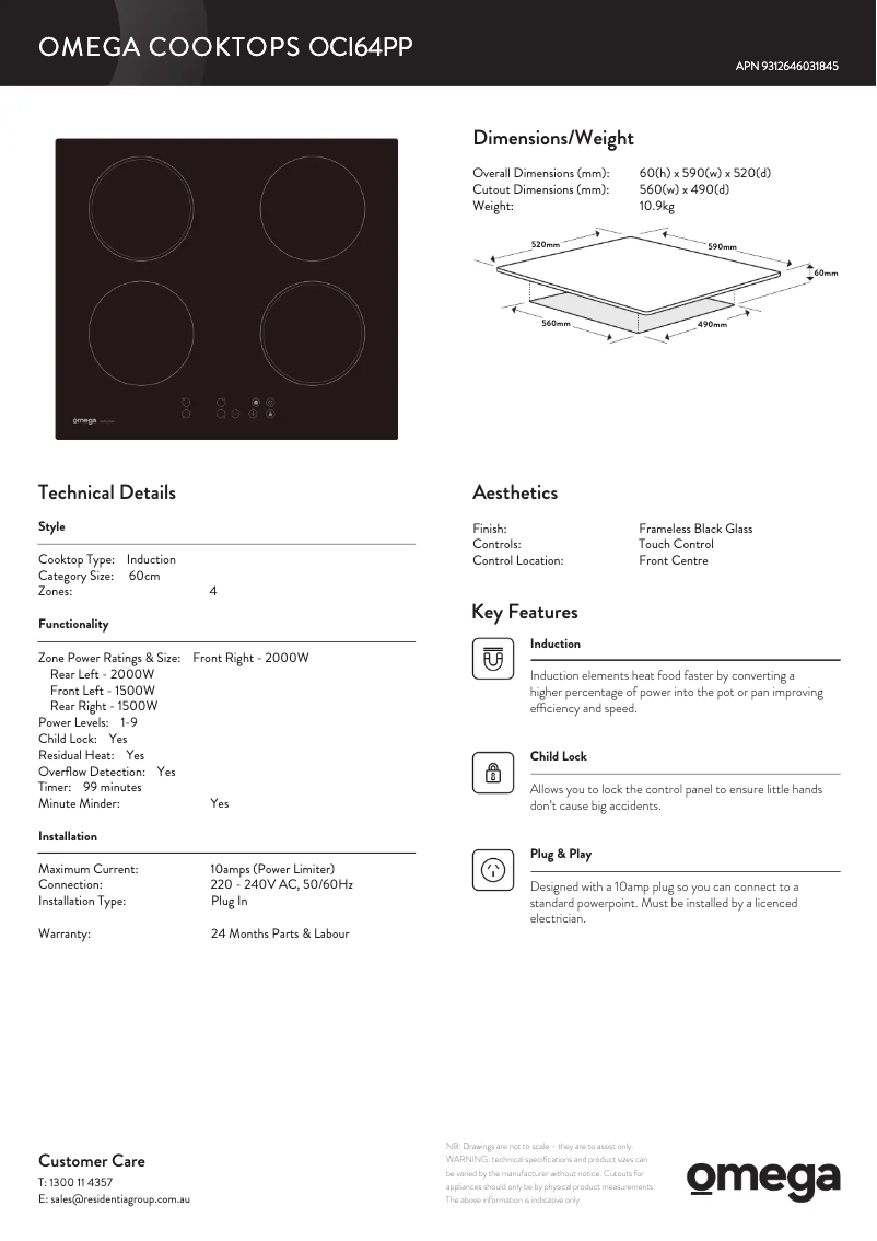 Página 1 del manual Ficha técnica Omega OCI64PP