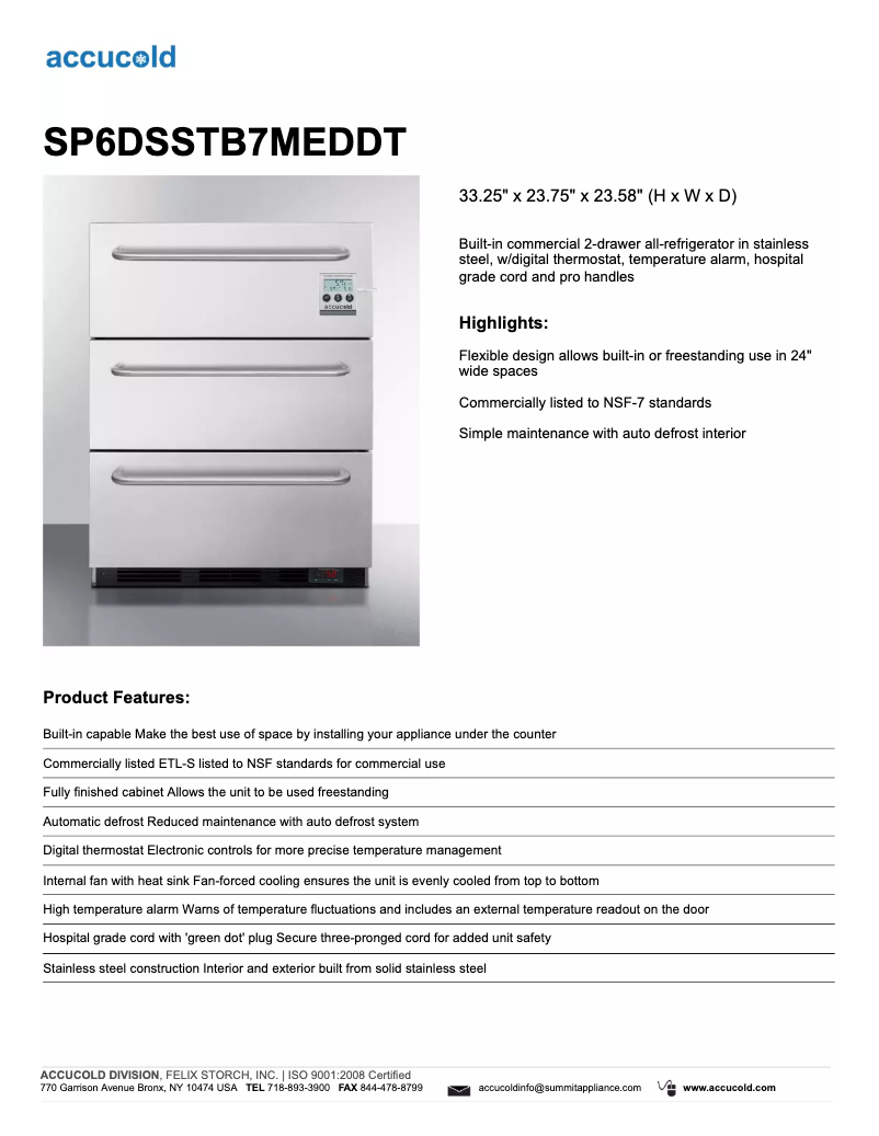 Image de la première page du manuel de l'appareil Accucold SP6DSSTB7MEDDT