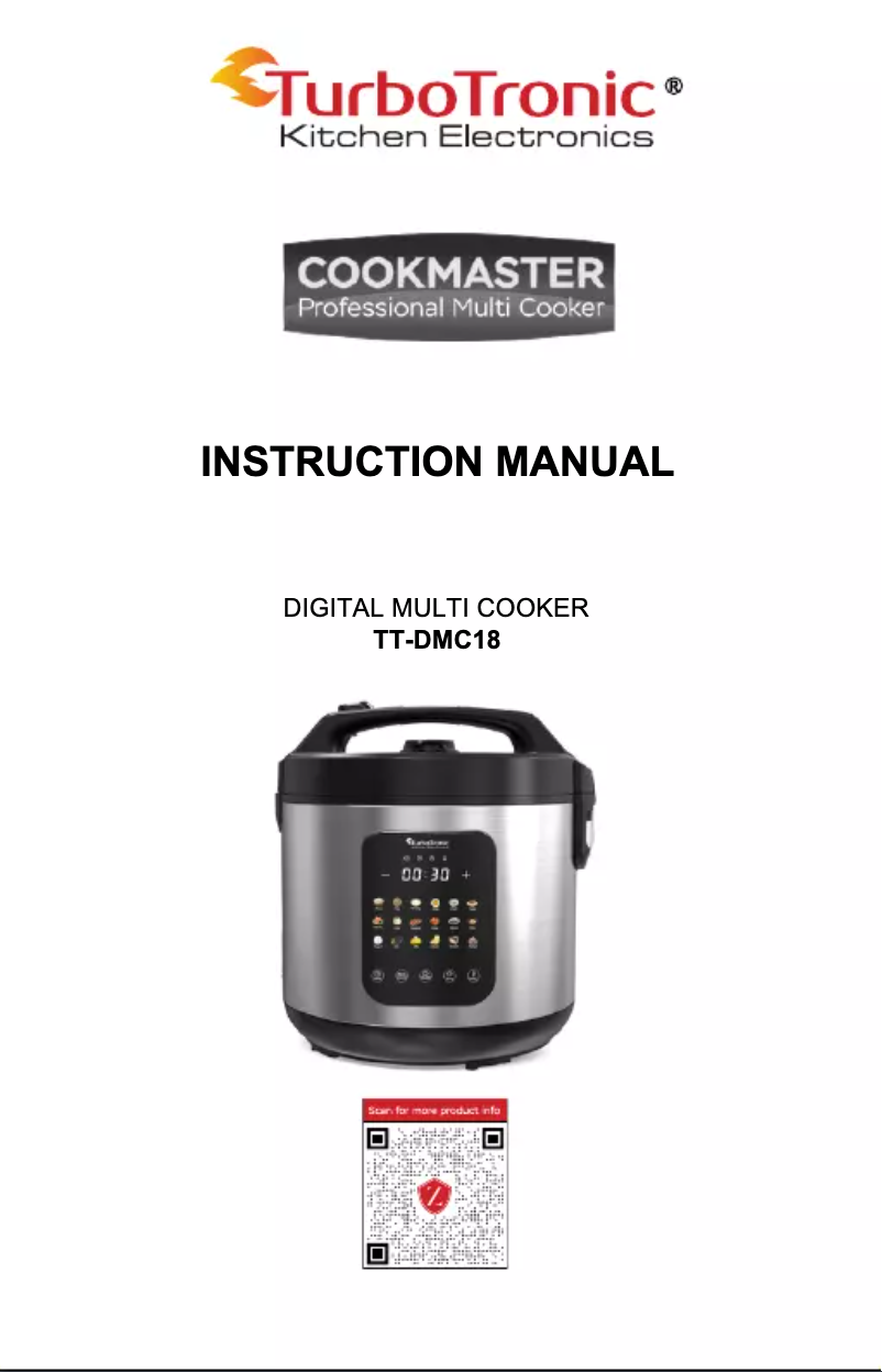 Page 1 de la notice Manuel utilisateur TurboTronic CookMaster TT-DMC18