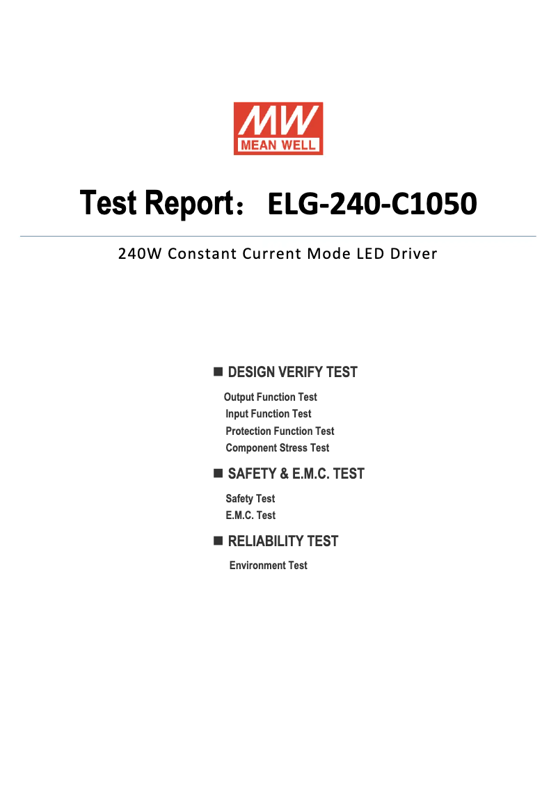 Page 1 de la notice Fiche technique Mean Well ELG-240-C1050