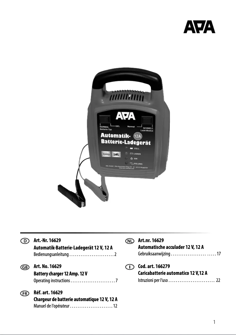 Page n°1 - Manuel utilisateur APA 16629