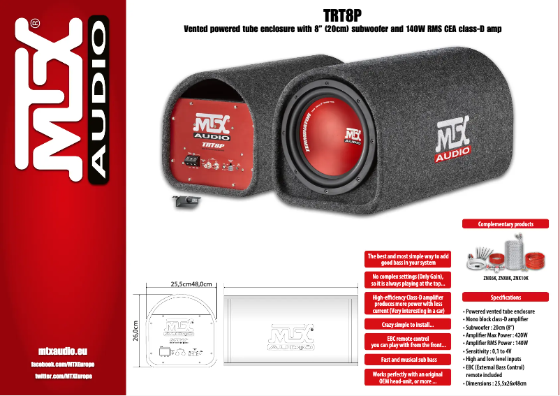 Page 1 de la notice Fiche technique MTX Audio TRT8P