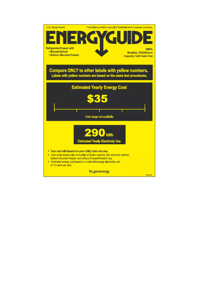Page 1 de la notice Label énergétique Smeg FAB28UCR1