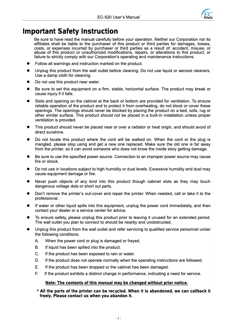 Page 1 de la notice Manuel utilisateur EC Line EC-520