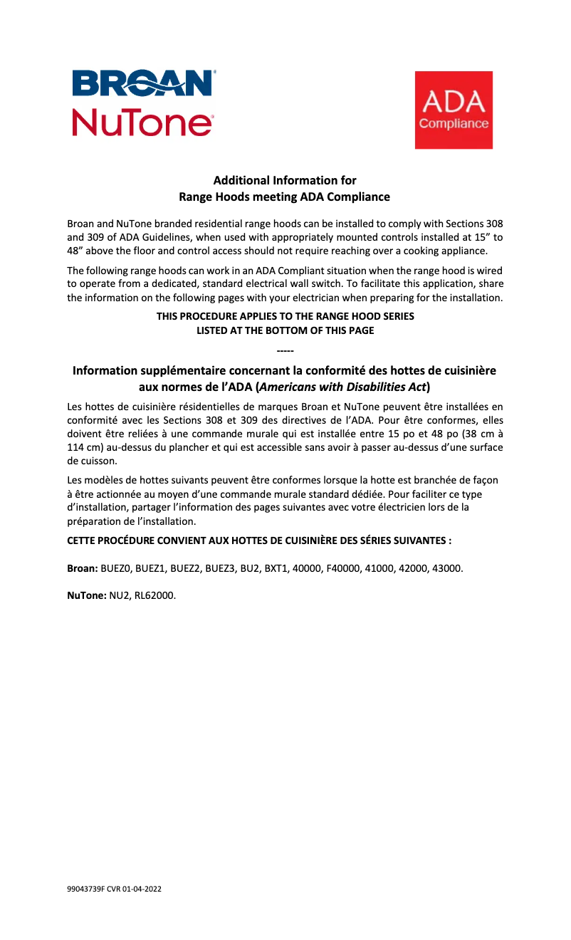 Page 1 de la notice Schéma de câblage Broan 433004