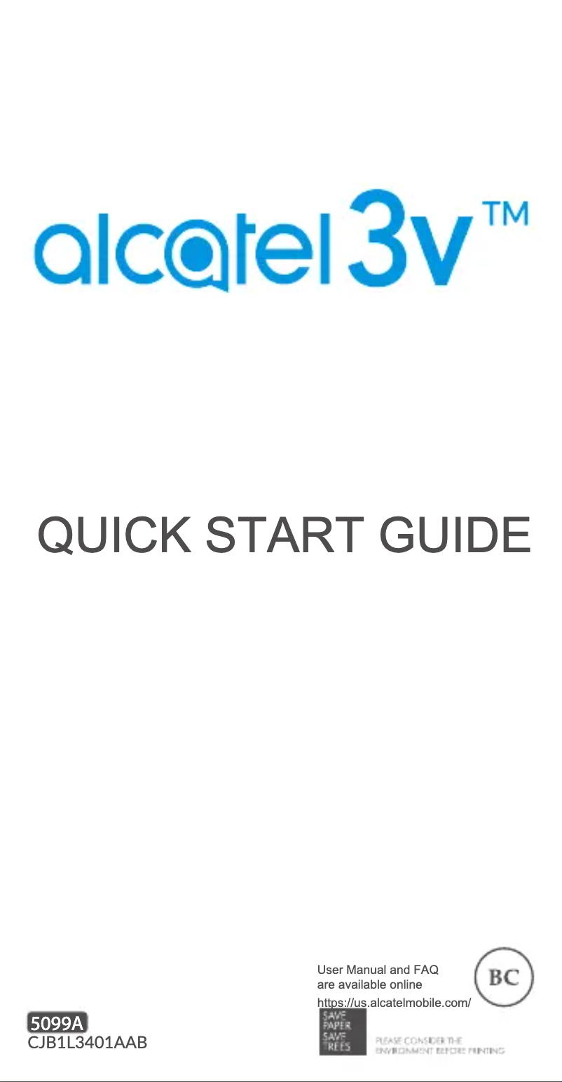 Page 1 de la notice Guide de démarrage rapide Alcatel 3V