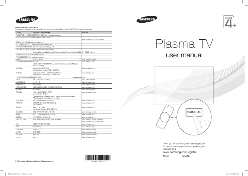 Page 1 de la notice Manuel utilisateur Samsung PS51F4900AW