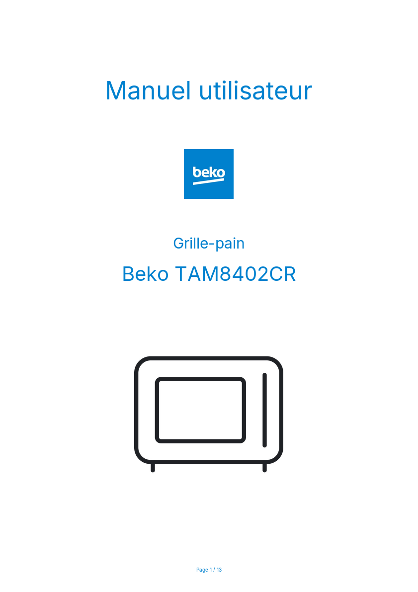 Page n°1 - Manuel utilisateur Beko TAM8402CR