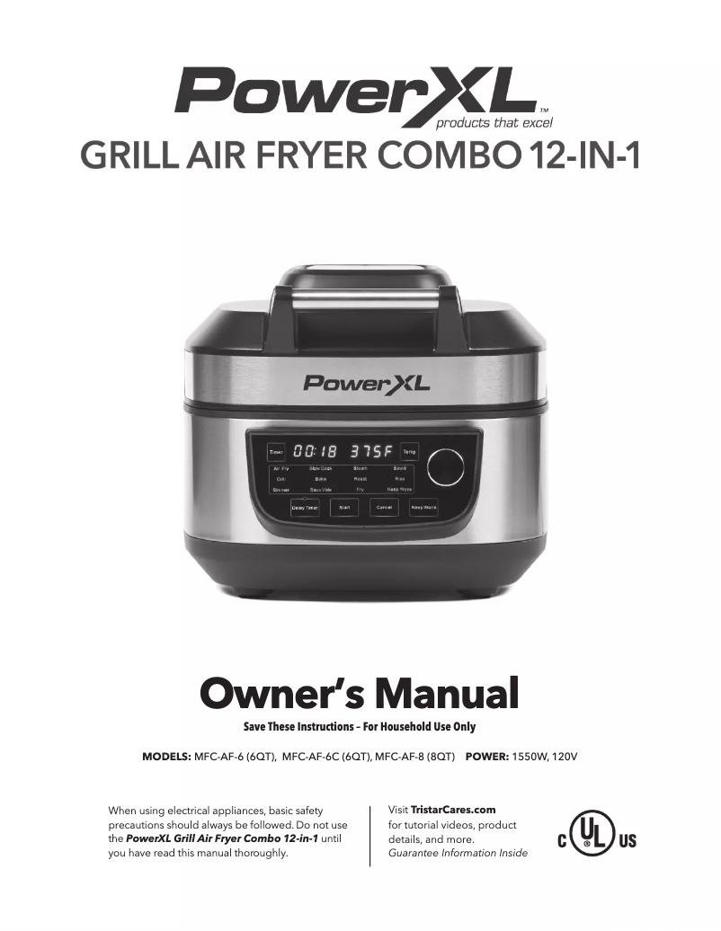 Image de la première page du manuel de l'appareil Grill Air Fryer Combo 12-in-1 MFC-AF-6C