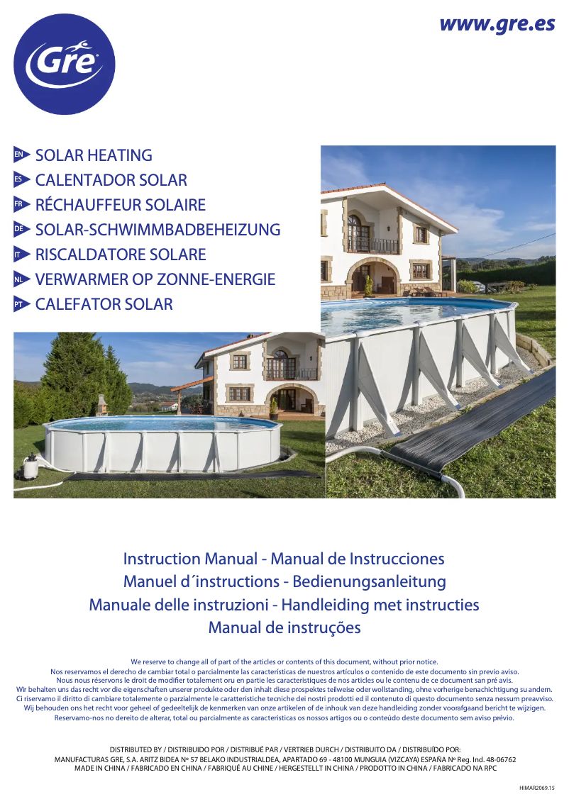 Page 1 de la notice Manuel utilisateur Gre AR2069