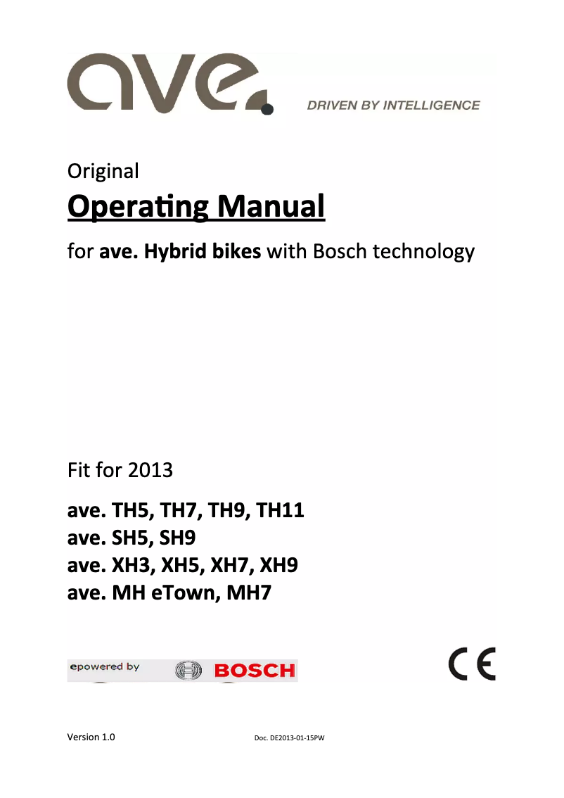 Page 1 de la notice Manuel utilisateur Ave MH eTown (2013)