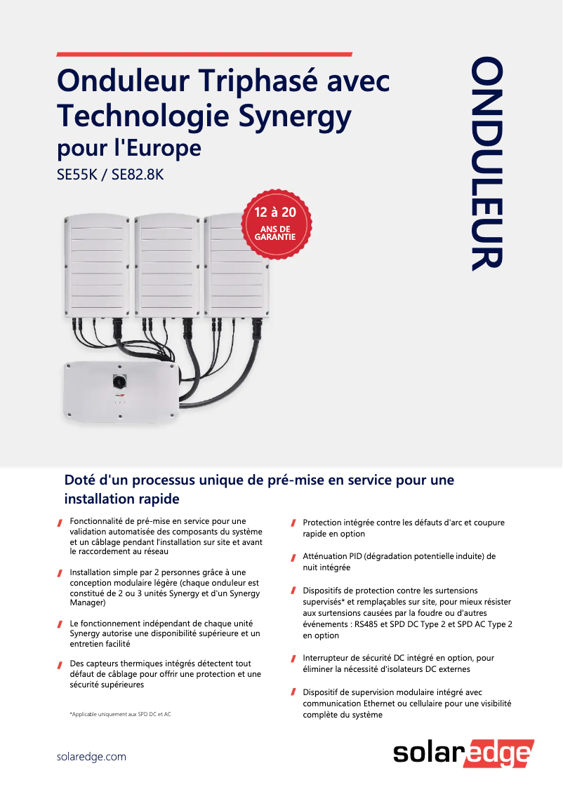 Page 1 de la notice Guide d'installation SolarEdge SESUK-RW00INNN4