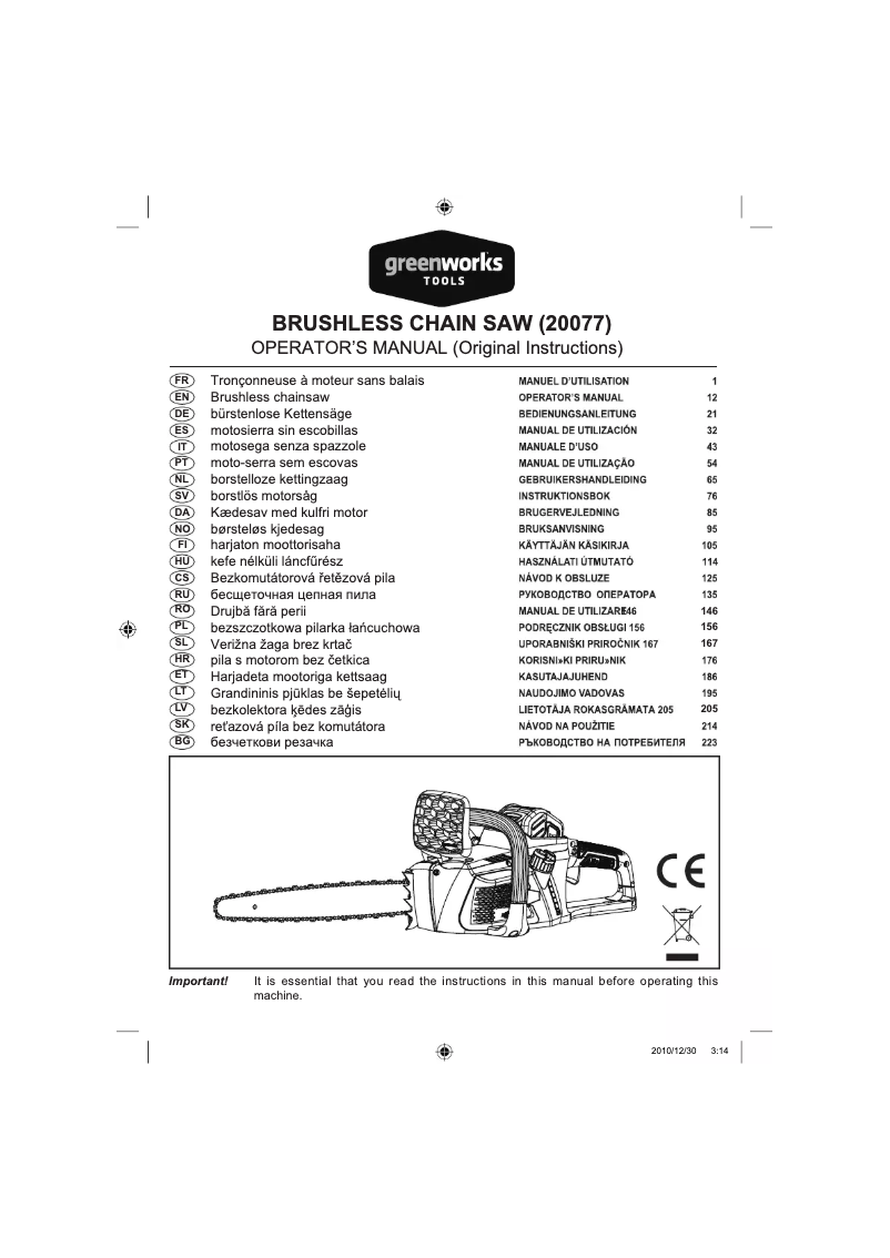 Page 1 de la notice Manuel utilisateur Greenworks GD40CS40