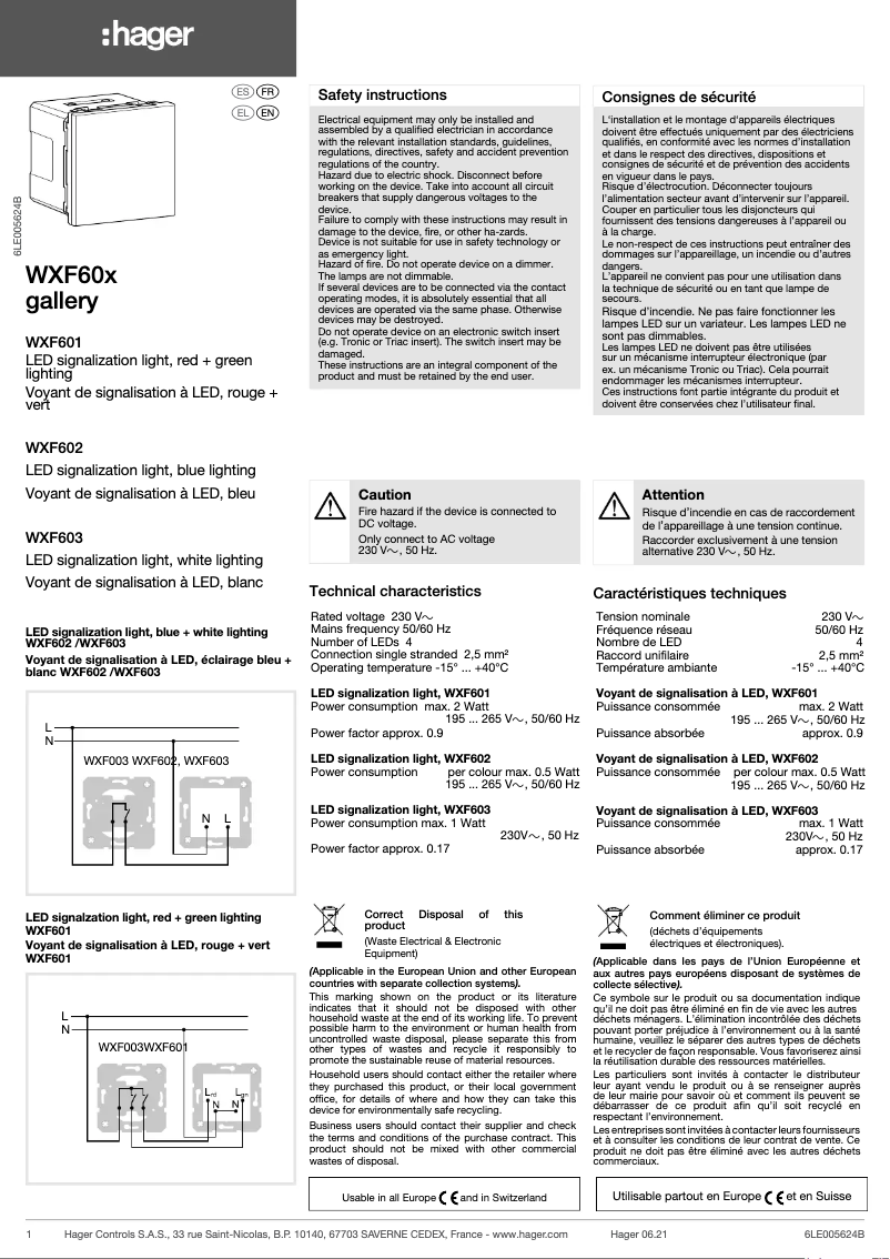 Page n°1 - Manuel utilisateur Hager WXF603