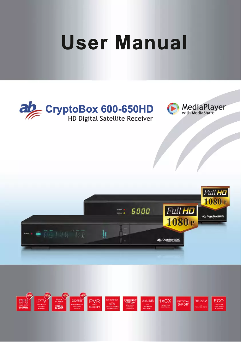 Page 1 de la notice Manuel utilisateur AB-COM CryptoBox 600HD