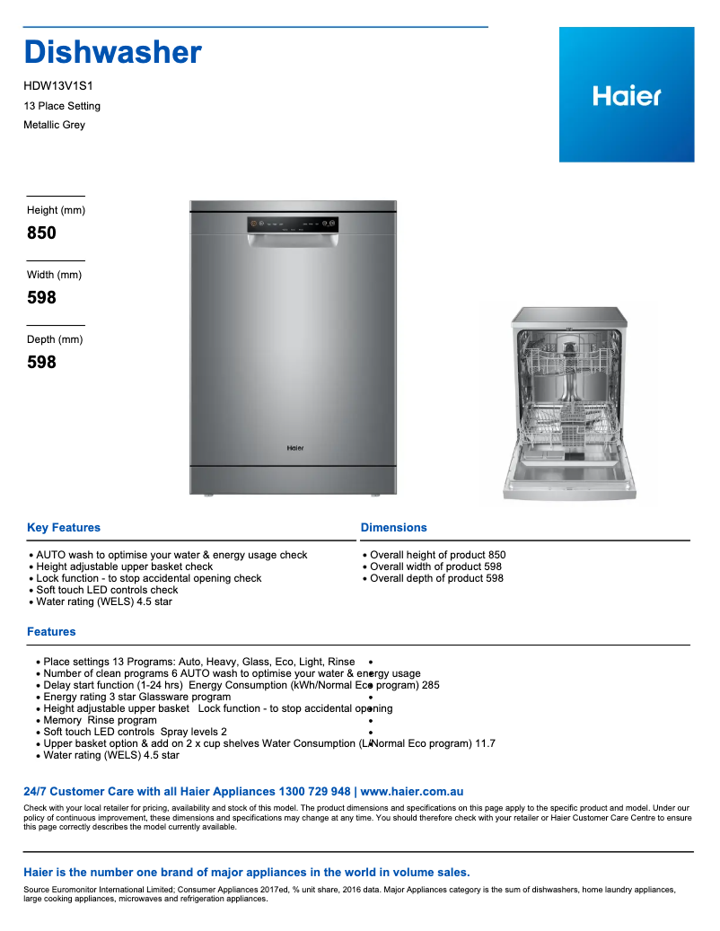 Page n°1 - Fiche technique Haier HDW13V1S1