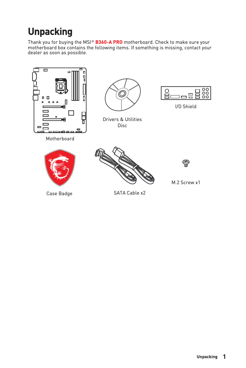 Page n°1 - Manuel utilisateur MSI B360-A Pro