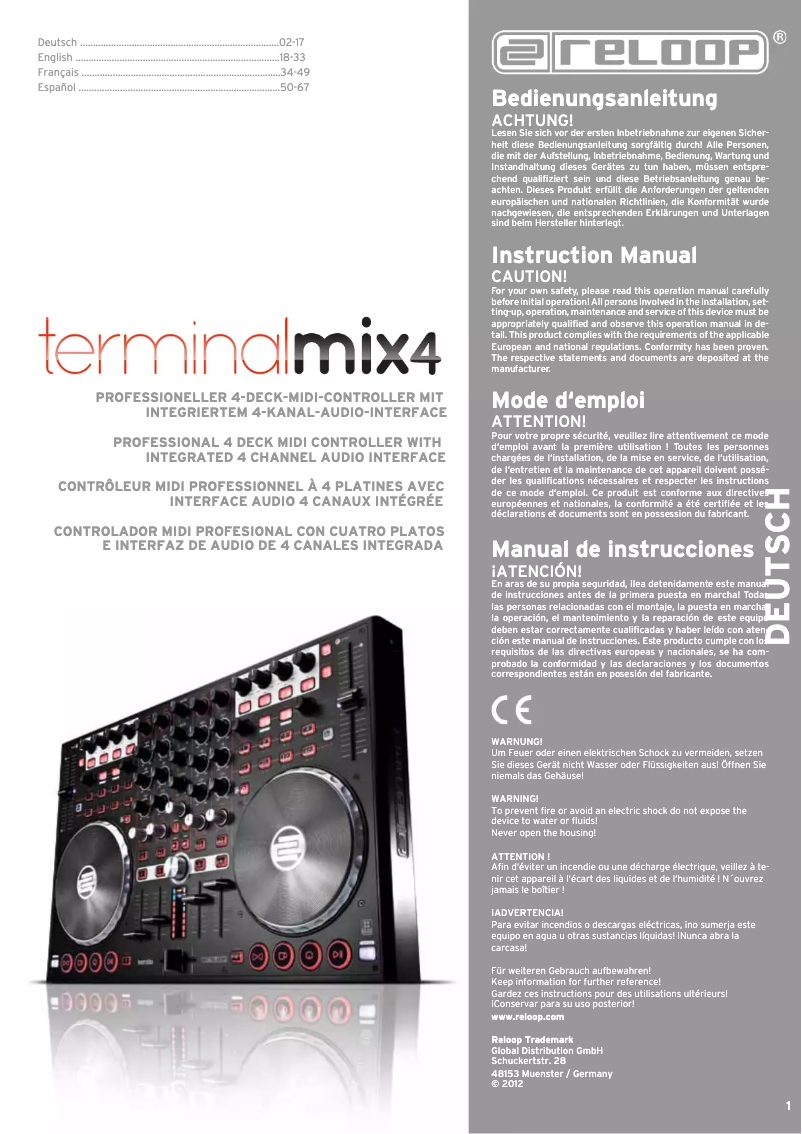 Page 1 de la notice Manuel utilisateur Reloop Terminal X4