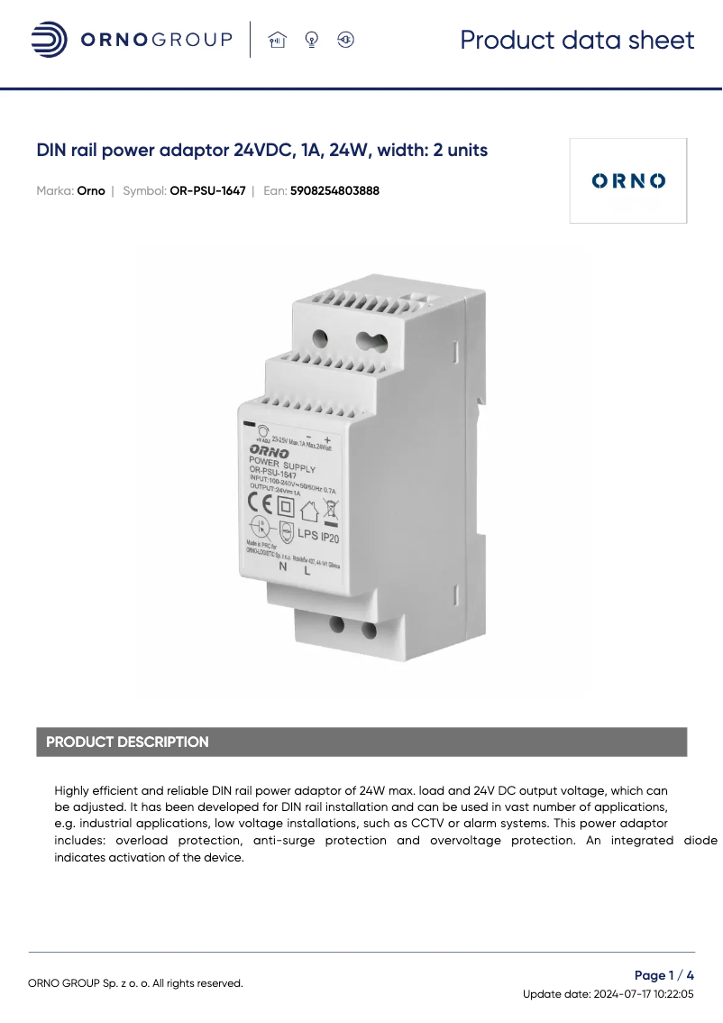Image de la première page du manuel de l'appareil OR-PSU-1647