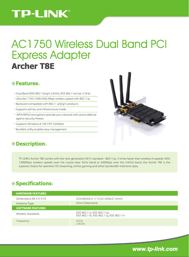Page 1 de la notice Fiche technique TP-Link Archer T8E