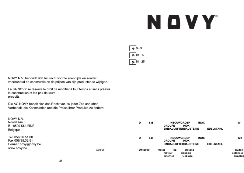 Page n°1 - Manuel utilisateur Novy Pure'Line 835