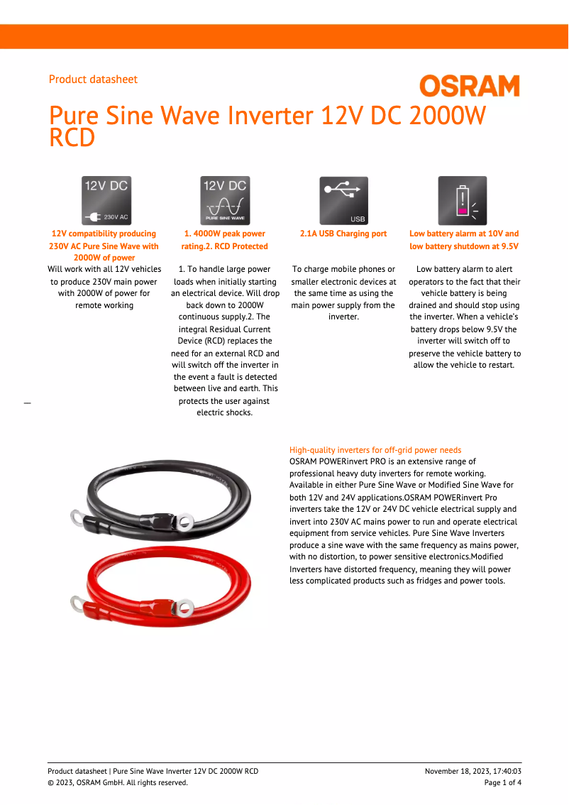 Image de la première page du manuel de l'appareil Pure Sine Wave 12V DC 2000W RCD