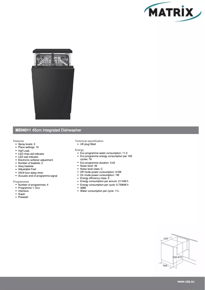 Page n°1 - Fiche technique Matrix MDI4011