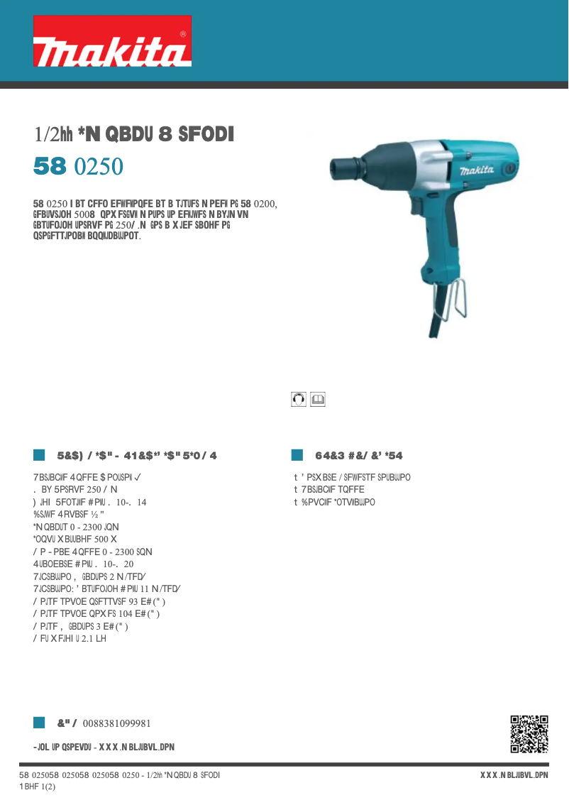 Page 1 de la notice Fiche technique Makita TW0250