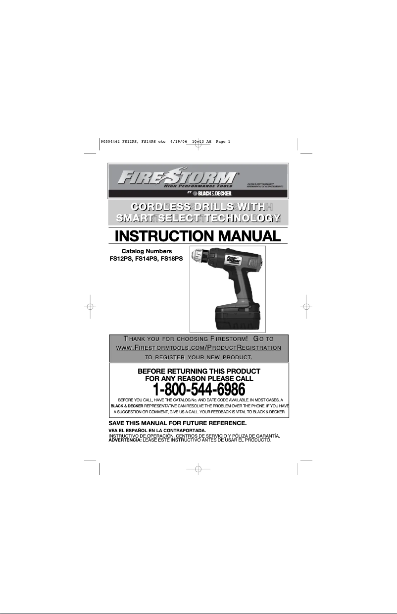 Page 1 de la notice Manuel utilisateur Black & Decker FS12PS