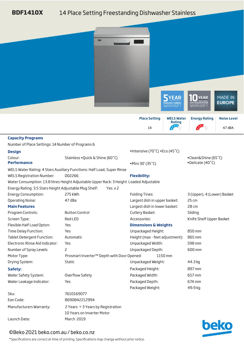 Image de la première page du manuel de l'appareil BDF1410X