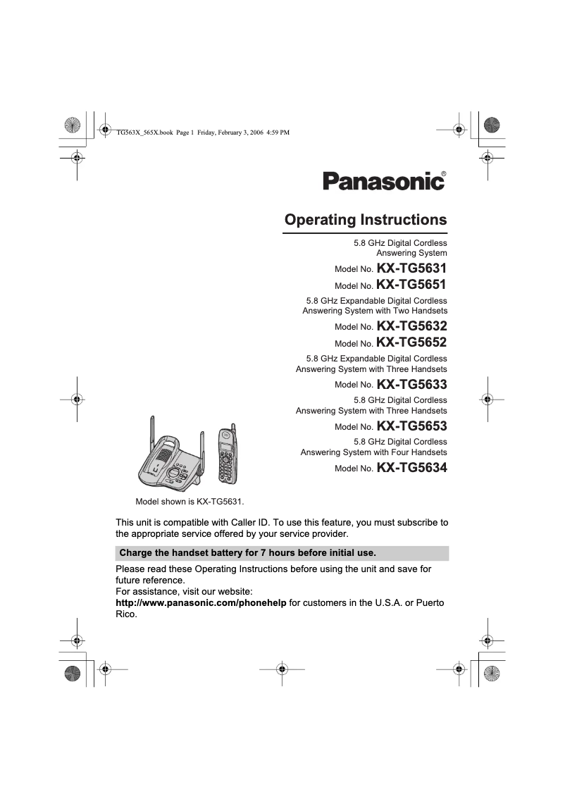Page 1 de la notice Manuel utilisateur Panasonic KX-TG5653