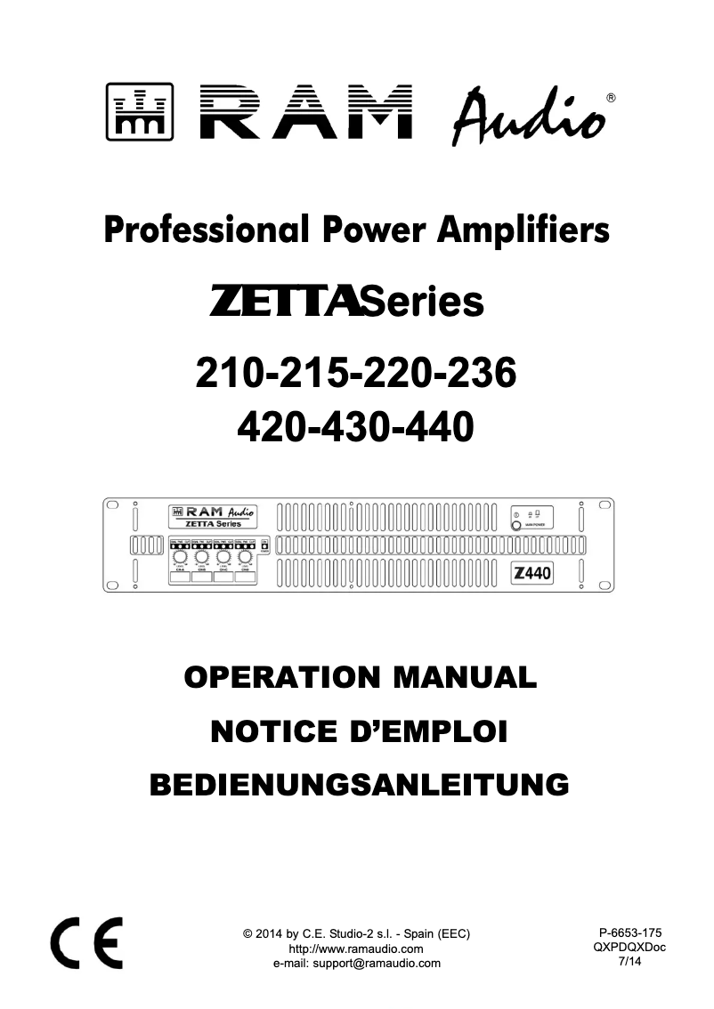 Page 1 de la notice Manuel utilisateur Ram Audio Zetta 210