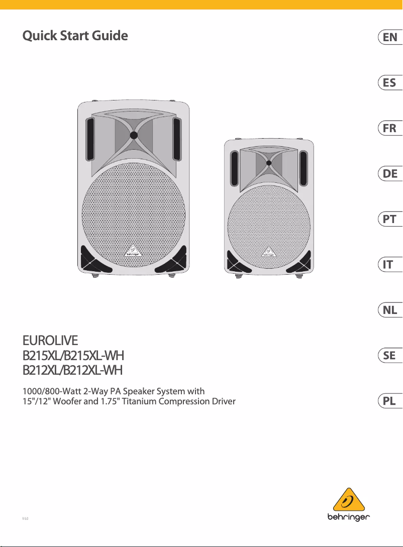 Page n°1 - Guide de démarrage rapide Behringer EUROLIVE B215XL