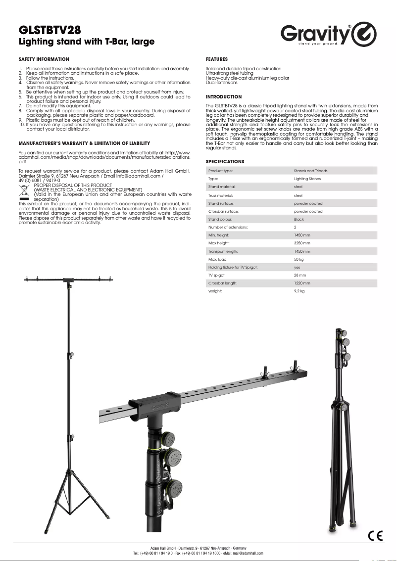 Page 1 de la notice Manuel utilisateur Gravity GLSTBTV28