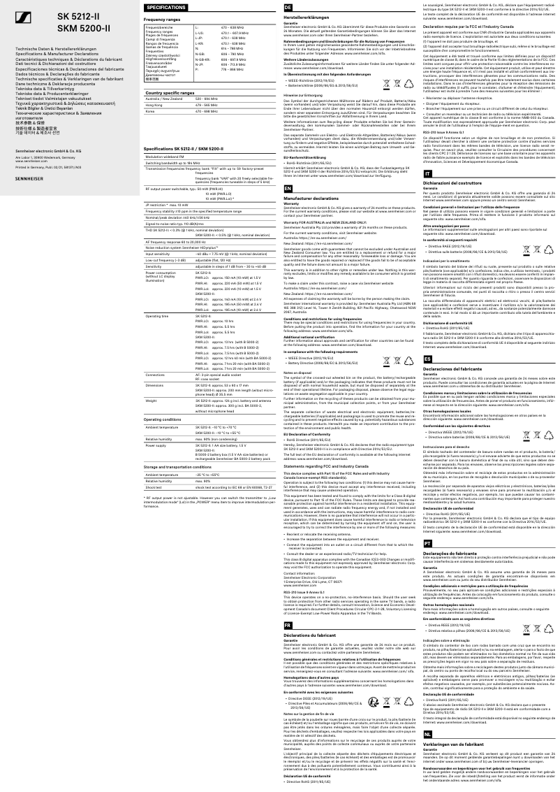 Page n°1 - Instructions de sécurité Sennheiser SKM 5200-II