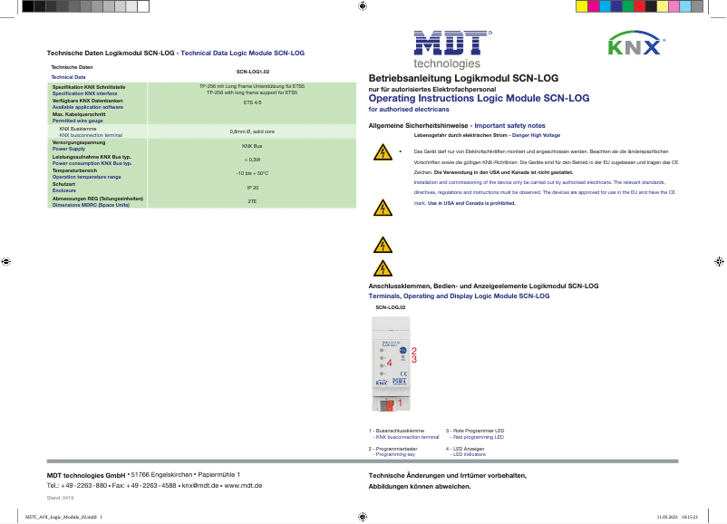 Page 1 de la notice Manuel utilisateur MDT SCN-LOG1.02
