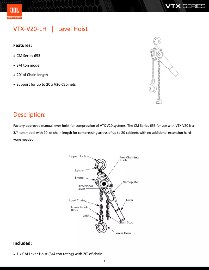 Page n°1 - Fiche technique JBL VTX V20