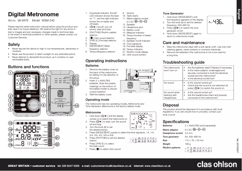 Page 1 de la notice Manuel utilisateur Cherub WSM-240