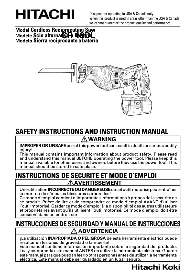 Page 1 de la notice Manuel utilisateur Hitachi CR 18DL