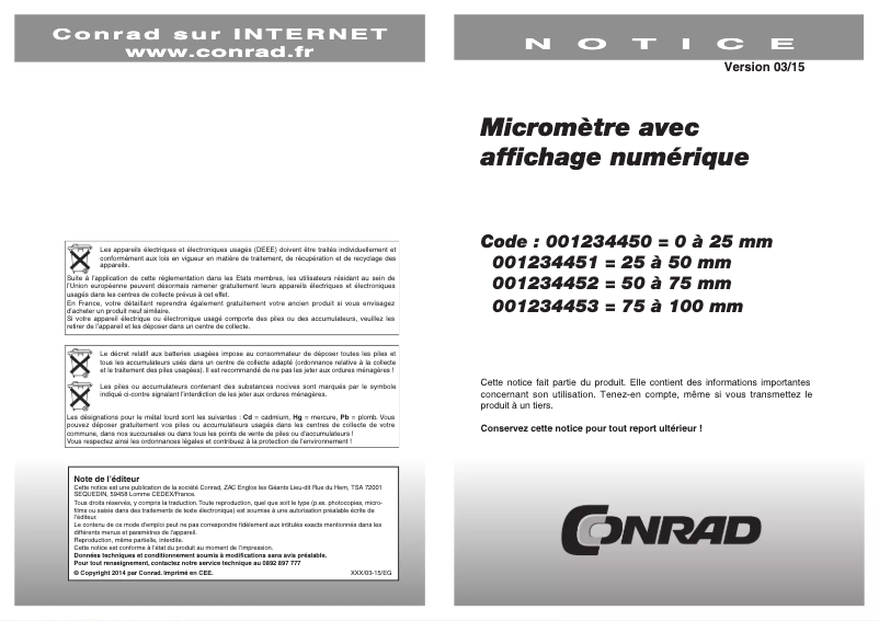 Page n°1 - Manuel utilisateur Helios Preisser 0912501